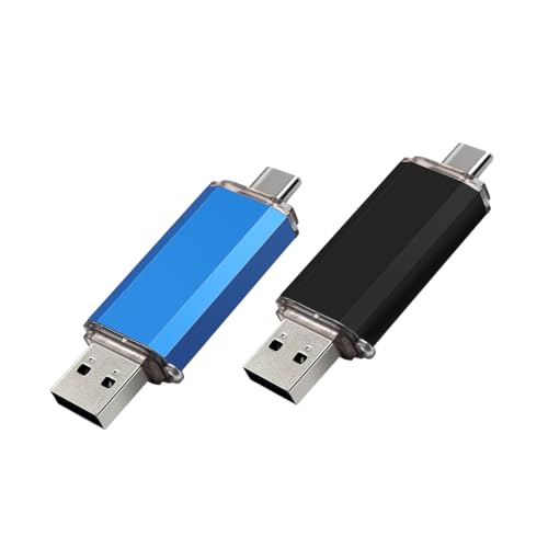 2-Pack 64GB USB C Flash Drive Dual Flash Drive Type C + USB A Memory Stick Jump Drive 2-in-1 Thumb Drive for Storage and Backup (64GB*2 Black&Blue) - size: Black&Blue 64GB*2