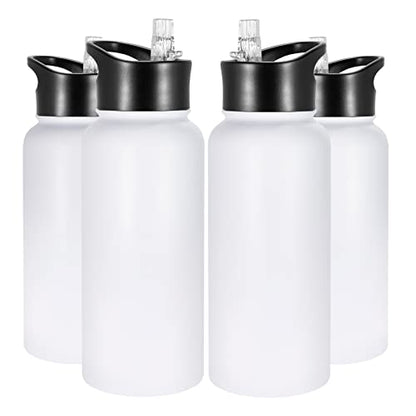 32 oz Insulated Water Bottle Bulk 4 Pack, Stainless Steel Sports Water Bottles with Straw Lid & Wide Mouth Lids, Double Walled Vacuum, Leak Proof, White - color: White, size: 32 Ounces-4