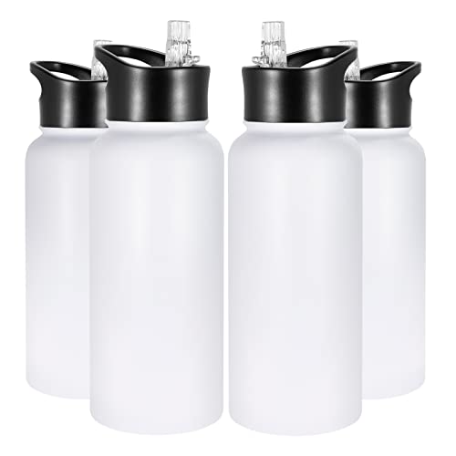 32 oz Insulated Water Bottle Bulk 4 Pack, Stainless Steel Sports Water Bottles with Straw Lid & Wide Mouth Lids, Double Walled Vacuum, Leak Proof, White - color: White, size: 32 Ounces-4
