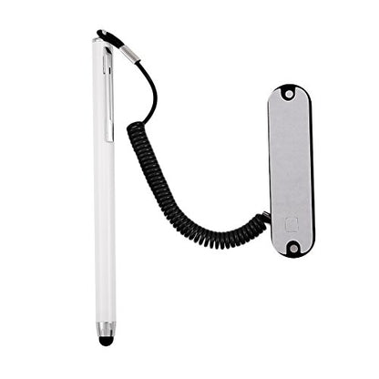 Stylus Pen with Holder and Spring Tether – 6mm Soft Tip Touch Screen Pen for Capacitive Screens, Anti-Loss Stylus with Dock for iPad Android Tablets Laptop Car GPS – No Bluetooth or Battery Needed