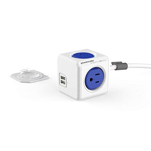 Power Strip Allocacoc PowerCube Extended USB 4 Outlets 2 USB 5ft Surge Protector Outlets Multiplier 15A 125V 1875W 14 AWG Heavy Duty Mounting Dock Travel Home Office Dorm Workspace Compact, ETL (BLUE) - color: Blue