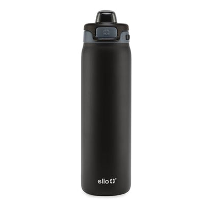 Ello Pop & Fill Insulated Stainless Steel Water Bottle with Quick Fill Lid, Leakproof Locking, Sip or Chug Spout, BPA-Free, Double Wall Vacuum Insulated for Sports, Travel & School- 22oz / 32oz / 40oz - color: Tonal Black, style: 22oz