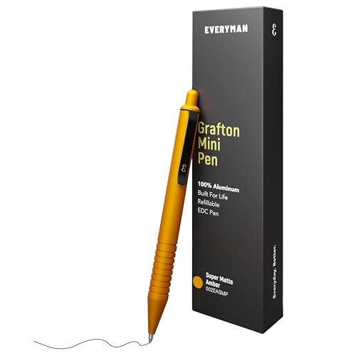 Everyman Amber Super Matte Mini Click Pen | Compact Refillable 0.7mm Gel Pen with Premium Grip | Pocket-Size Metal EDC Pen for Travel, Office, Journaling & Everyday Writing - color: Amber, style: Mini Click