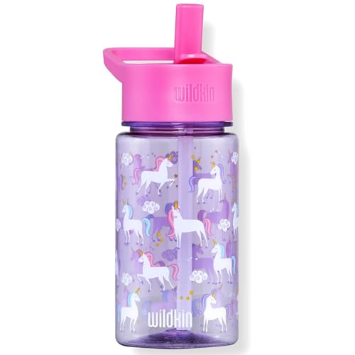 Wildkin 16 oz Kids Tritan Water Bottle with Leakproof Straw Lid, Unicorn | Lightweight Tritan, dishwasher safe, straw lid helps prevent leaks when closed, easy for little hands, ages 3+ - color: Unicorn, size: 16 Ounces