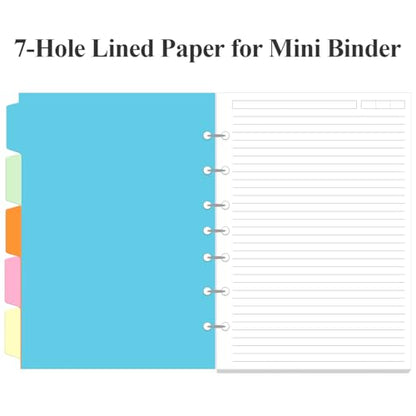 7-Hole Lined Paper Refills for Mini Binder - 100 Sheets/200 Pages 7 Ring Loose Leaf Lined Paper with Binder Dividers, 5.8" x 8.5" - style: 7-Hole/Desk Size 4