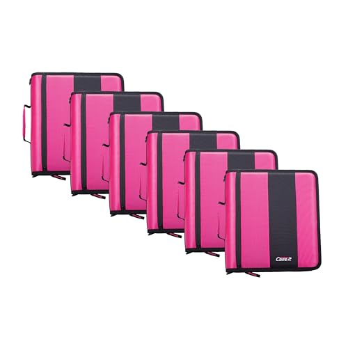 Case-it School Zipper Binder | 2-Inch O-Rings | 350-Sheet | D-251 Magenta | Classic, Multiple Storage Pockets, Shoulder Strap, School & Office Organizer, 6-Pack - color: Magenta, size: 6 Pack