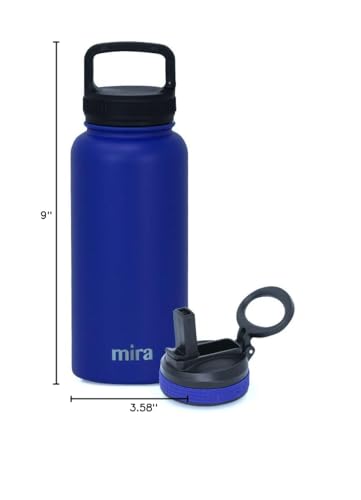 MIRA 32 oz Insulated Water Bottle - Stainless Steel Sports Flask with 2 Lids (Straw & Handle) - Cold Drink Thermo - Blue - color: Solid - Blue