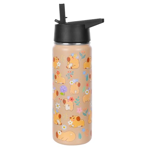 Capybara Water Bottle with Straw - 510ml/18oz Cute Stainless Steel Water Bottles,Capybara Cup Insulated and Cold-keeping,Bpa-free Water Bottle,Capybara Stuff Gifts for Boys Girls Outdoor Sports - size: 18 Ounces
