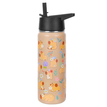 Capybara Water Bottle with Straw - 510ml/18oz Cute Stainless Steel Water Bottles,Capybara Cup Insulated and Cold-keeping,Bpa-free Water Bottle,Capybara Stuff Gifts for Boys Girls Outdoor Sports - size: 18 Ounces