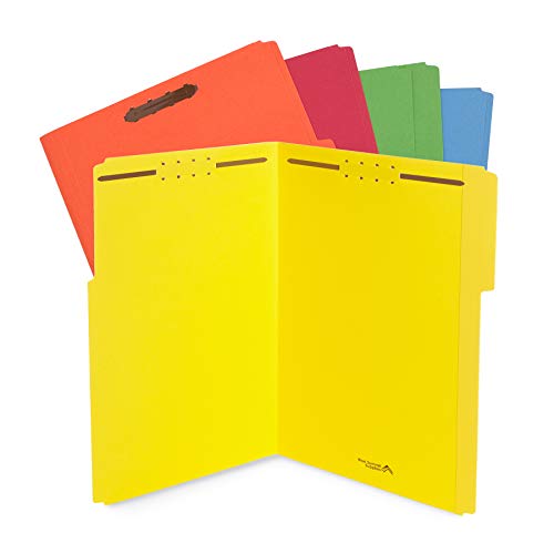 Blue Summit Supplies 50 Fastener File Folders, Legal, Heavy Duty, Assorted | Heavy-duty 14pt, reinforced 1/3 top tab, legal size, embedded fasteners, for legal, medical, and office records - color: Assorted