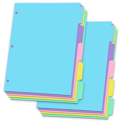 5-tabs 2 Set Binder Dividers with Tabs,Plastic Index with Label,Colorful Big Tab Dividers for 3 Ring Binder (10)