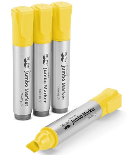 Mr. Pen- Jumbo Permanent Markers, 4 Pack, Yellow, Chisel Tip, Wide Tip | Large, Thick Permanent Markers for Canvas, Posters Board, Fabric, Window, Glass, Wood, Waterproof, Quick Dry - color: Yellow