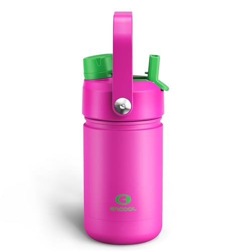 ENCOOL Kids Insulated Water Bottle with Straw - 12oz Stainless Steel Water Bottle with Dual Spouts, Leak-Proof, BPA-Free, Double Wall Vacuum Keeps Cold for 24 Hours for Sports, Travel (Knockout Pink) - color: Knockout Pink, size: 12 Ounces