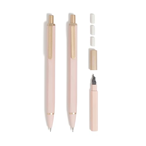 U Brands Cambria Mechanical Pencils, Set of 2, Blush Pink, Soft Touch, Medium (0.7 mm) Point, Lead and Eraser Refills - color: Blush Pink