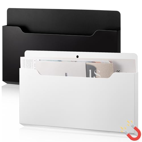 Feifeiya 2 Pcs Magnetic File Folder Wall Hanging Holder Large Pocket Paper Magazine Mail Organizer for Refrigerator Classroom Locker Whiteboard(Horizontal,Black White,13.8 x 8.3 Inches) - color: Black White, size: 13.8 x 8.3 Inches, style: Horizontal