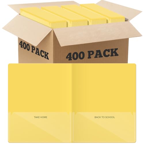 Henoyso 400 Pcs Take Home Folders 2 Inside Pockets, Parent Teacher Communication Folder for Students Homework with Clear Front Pocket Heavy Duty, School Classroom Supplies, 11.8 x 9.45 Inch (Yellow) - color: Yellow