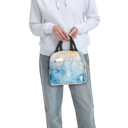 Lunch Bag Blue Marble Pastel Insulated Lunch Box Cooler Tote for Adults Student Boys Girls Women Men Work Office School Picnic Beach Reusable Lunchbox - color: B036