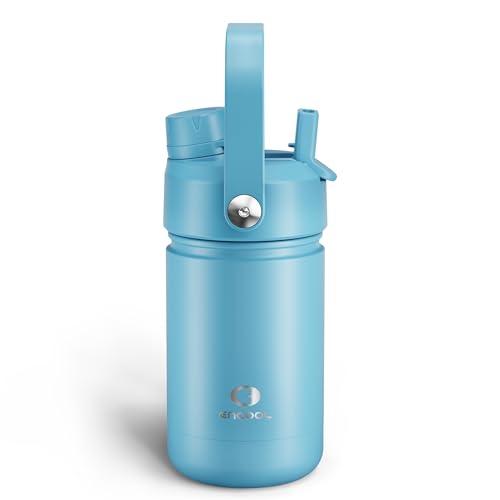 Kids Insulated Water Bottle with Straw - 12oz Stainless Steel Water Bottle with Dual Spouts, Leak-Proof, BPA-Free, Double Wall Vacuum Keeps Cold for 24 Hours for Sports, Travel, School (Pewter Blue) - color: Pewter Blue, size: 12 Ounces