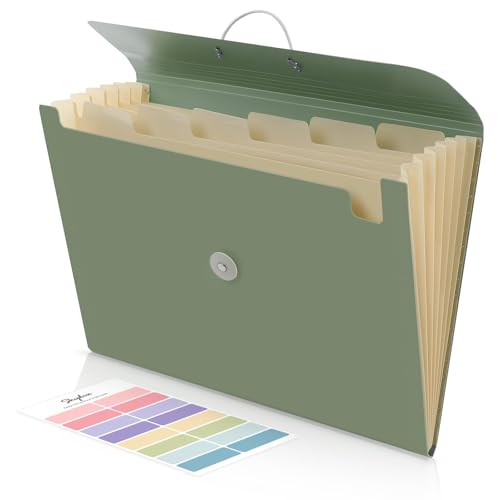 SKYDUE Accordion File Organizer, Expanding File Folder with 7 Pockets, Portable Receipt Paper Bill Document Organizer, Letter/A4 Size Filing Folder School Office Supplies, MossGreen - color: Mossgreen