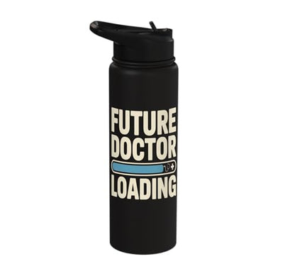 Future Doctor Loading Med Student Progress Bar Stainless Steel Insulated Water Bottle - color: Black