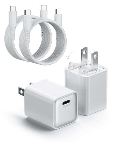 wegear 30W Compact Wall Charger, USB C Charger Block with GaN III Tech, PD3.0 PPS QC4.0 Fast Charging Foldable Power Adapter for iPhone 17 16 15, Galaxy, Pixel, iPad, AirPods(White with Cable, 2 Pack) - color: White, size: 2 Pack+Cables
