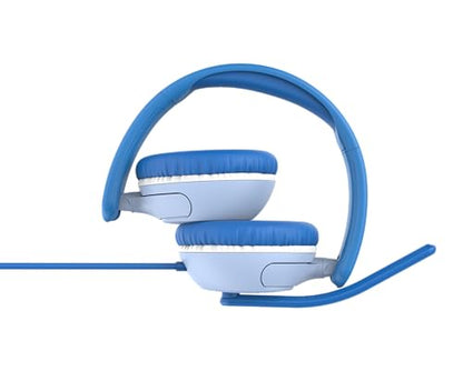 myFirst CareBuds Link W2 Kids Wired Headphones with Microphone, 85dB Volume Limit, 3.5mm On-Ear Headset, Foldable Lightweight Headphones with Rotatable Boom Mic (Mix Blue) - color: Mix Blue