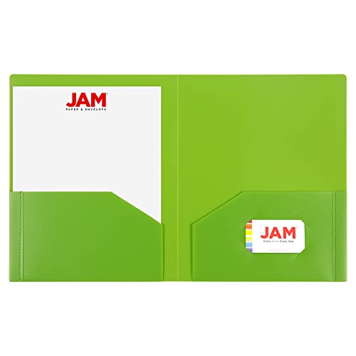 JAM PAPER Heavy Duty Plastic 2 Pocket Extra Tough School Folders - Lime Green - 6/Pack - color: Lime Green, size: 6 Per Pack