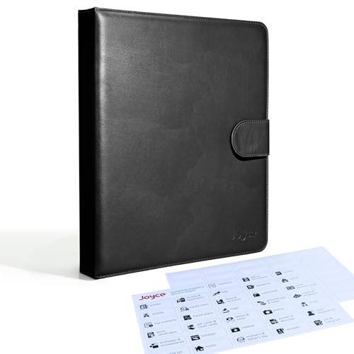 JOYCE Important Document Organizer 14 Expanding Pockets,Black | Waterproof leather binder with 13 Card Slots for Passports, Birth Certificates, Tax Files and Wills - color: Black