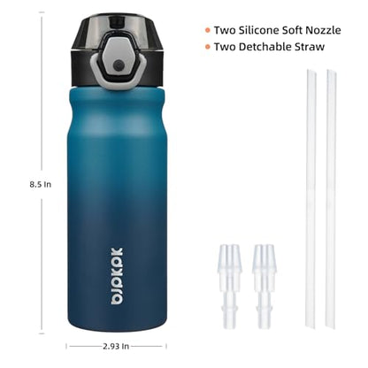 BJPKPK 18oz Insulated Water Bottle with Straw Stainless Steel Double Wall Water Bottles BPA Free Leak Proof Thermal Flask with Lockable Flip Lid and Soft Silicone Spout,Indigo Black - color: A-Indigo Black, size: 18 Ounces
