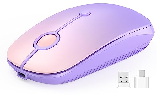 VssoPlor Type C Wireless Mouse, USB C MacBook Wireless Mouse Dual Mode 2.4G Cordless Mice with Nano USB and Type C Receiver Compatible with PC, Laptop, MacBook, ipad-Gradient Purple - color: Gradient Purple
