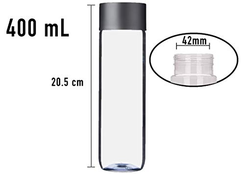12-Pack Empty Plastic Juice and Water Bottles, 400ml Reusable Containers with Black Lids for Smoothies, Sensory Crafts, and Calm Down Activities