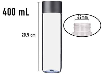 12-Pack Empty Plastic Juice and Water Bottles, 400ml Reusable Containers with Black Lids for Smoothies, Sensory Crafts, and Calm Down Activities