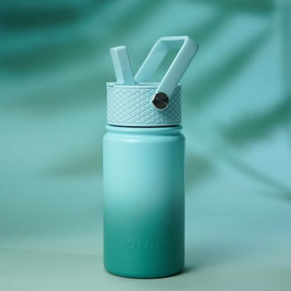 BJPKPK Insulated Water Bottle, 15oz Stainless Steel with Straw Lid | Leak Proof, BPA-Free, Vacuum Insulated, Keep Drink Cold & Hot, Metal Water Bottle for Travel, Gym, Office, Cupholder Friendly - color: Milk Blue, style: N-15oz-Color Lid