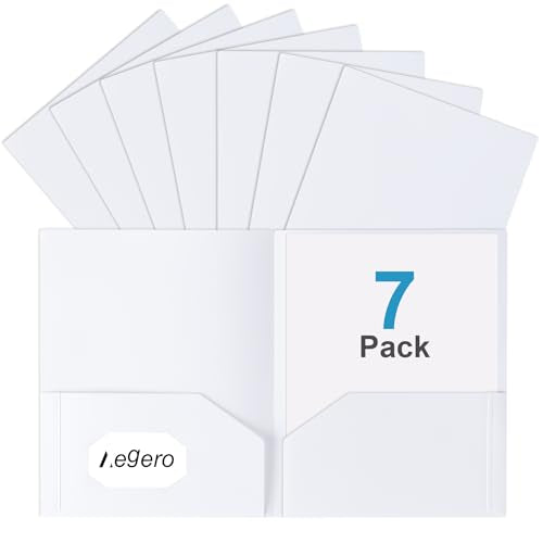 Aegero Plastic Folders with Pockets (7 Pack, Officewhite) | Durable Heavy Duty File Folders with Business Card Slot, 2-Pocket Folder for Schoolwork & Office,Letter Size - color: Officewhite, size: 1 Set（7pack）