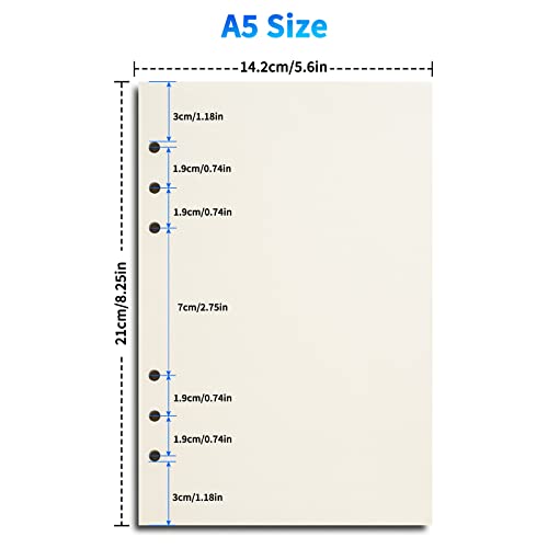A5 Blank Refill Paper for 6-Ring Binders Planner Traveller Journal Notebook Dairy,Filler Paper Insert, 80 Sheets 160 Pages, Blank - color: White
