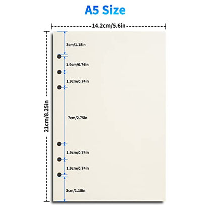 A5 Blank Refill Paper for 6-Ring Binders Planner Traveller Journal Notebook Dairy,Filler Paper Insert, 80 Sheets 160 Pages, Blank - color: White