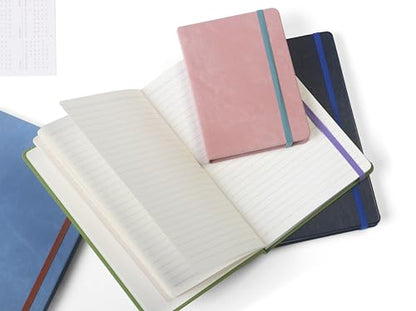 A6 Lined Hardcover Notebook, 100 GSM Paper, Rose Tan | Soft-touch Alpha3 PU cover, lay-flat sewn binding, elastic closure, compact for meetings, planning, and notes on the go - color: Rose Tan, size: A6