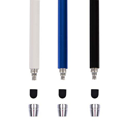 The Friendly Swede Stylus Pen 3-Pack, 5.5in Replaceable Thin Tip | 3 spare tips, Black/Blue/White, 3 Elastic Lanyards, Microfiber Cleaning Cloth Included, Pen for Touchscreen - color: Black/Blue/White