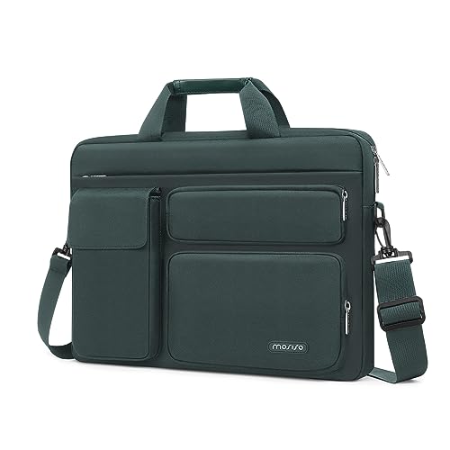 MOSISO Laptop Shoulder Bag 15.6 inch, 15-15.6 inch Computer Bag | Compatible with MacBook Pro 16 inch, HP, Dell, Lenovo with 2 Raised&1 Flapover&1 Horizontal Pocket&Handle&Belt, Emerald Green - color: Emerald Green, size: 16 inch