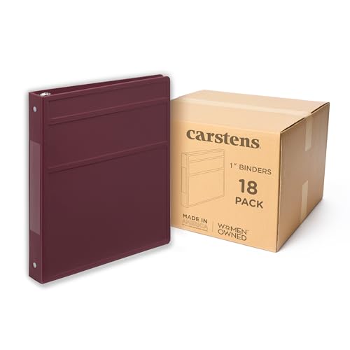 Carstens 1-Inch Heavy Duty 3-Ring Binder - Side Opening, Wine, Durable Plastic, No-Gap Rings, Waterproof Cover, No Pockets, Holds 125 US Letter Sheets, BPA-Free, Made in USA (8703-3R), Case of 18 - color: Burgundy, size: Case of 18
