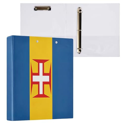 Madeira Flag 1-1/2 Inch Binders 3 Ring Three Ring Binders Decorative with Anti-Slip Metal Clip Notebook Binder for Work School Office, 1 Pack - color: Madeira Flag, size: 1 Pack