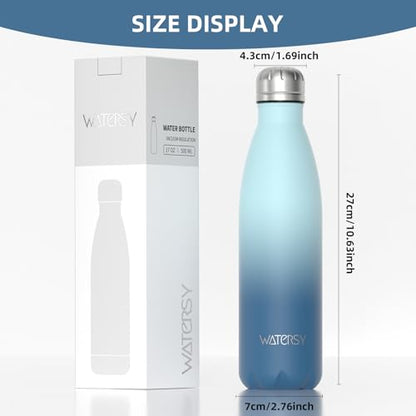 WATERSY Stainless Steel water bottles,17oz/500ml Insulated Water Bottles,Ocean Blue metal water bottle Keeps Drink Cold and Hot,BPA Free kids water bottles for School,Gym,Travel,Sports - color: Ocean Blue