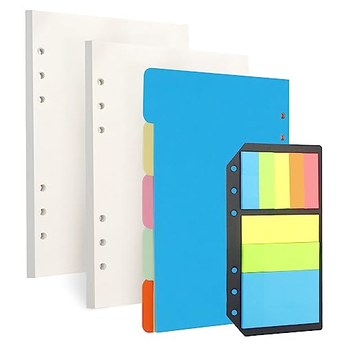 Toplive A5 Refill Paper, Blank Loose Leaf Filler Inserts - 90 Sheets (180 Pages) w/5 Colorful Dividers & 1 Pack Sticky Notes, Refillable for 6 Ring Binder, Journal & Notebook - Ideal for Sketching - style: 2Pack Blank Paper+Divider+Label