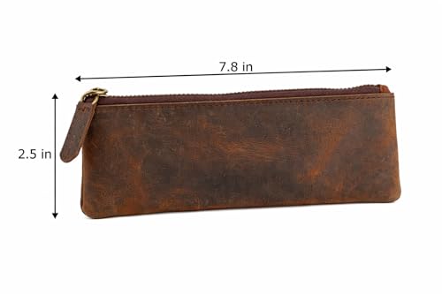 Leather Pen Pencil Case, Zip Pouch, Accessories holder, Stationery Bag, Classic Handmade Design (Vintage Brown)
