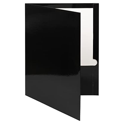 JAM PAPER Laminated Two Pocket Glossy School Folders - Letter Size - High Gloss Black - 6/Pack - color: Black, size: Pack of 6 Folders