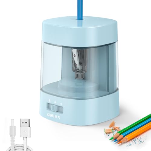 Deli Electric Pencil Sharpener, Automatic Pencil Sharpeners for No.2 Pencils Colored Pencils, USB & Battery Operated Pencil Sharpener for School, Home, Office, Classroom, Blue - color: Blue