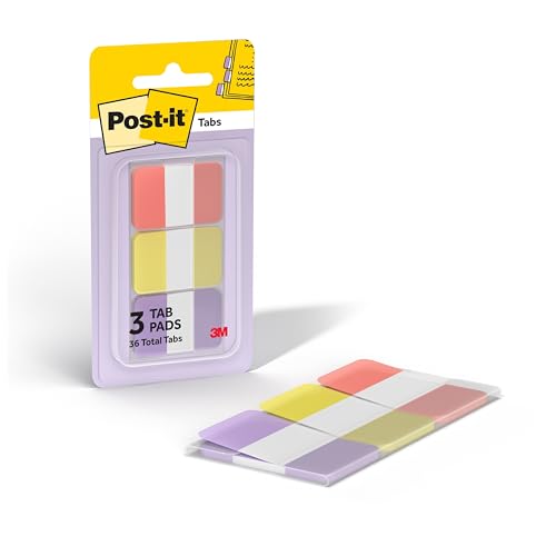 Post-it Sticky Tabs, 1 x 1.5 in, Warm Pastels, 3 Pads, 36 Tabs Total - color: Warm Pastels