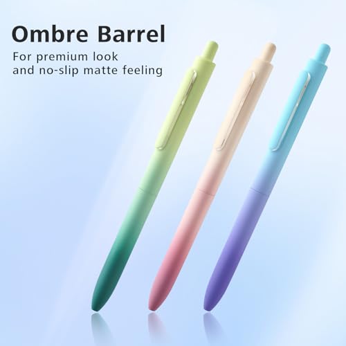 WRITECH Fine Point Gel Pens: 0.5mm Retractable Black Ink 6ct Smooth Writing No Bleed with Aesthetic Gradient Color Pen Barrel for Journaling Note Taking Sketching
