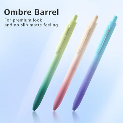 WRITECH Fine Point Gel Pens: 0.5mm Retractable Black Ink 6ct Smooth Writing No Bleed with Aesthetic Gradient Color Pen Barrel for Journaling Note Taking Sketching