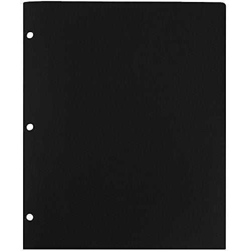 JAM PAPER Heavy Duty Plastic 3 Hole Punch Pocket Folders - Extra Tough School Folders - Black - 6/Pack - color: Black, size: 6 Per Pack
